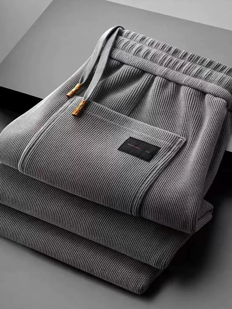 高端雪尼尔阔腿休闲裤男士冬季加绒弹力宽松直筒中年爸爸裤子外贸