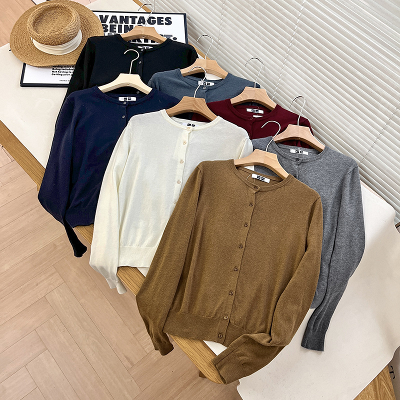 Women's Worsted Merino Wool Round Neck Single-Breasted Knitted Cardigan Long Sleeves Machine Washable Autumn and Winter New Style 2025