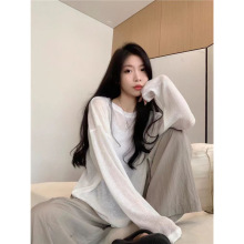 【鑫选】慵懒风薄款长袖防晒T恤女宽松薄款空调衫