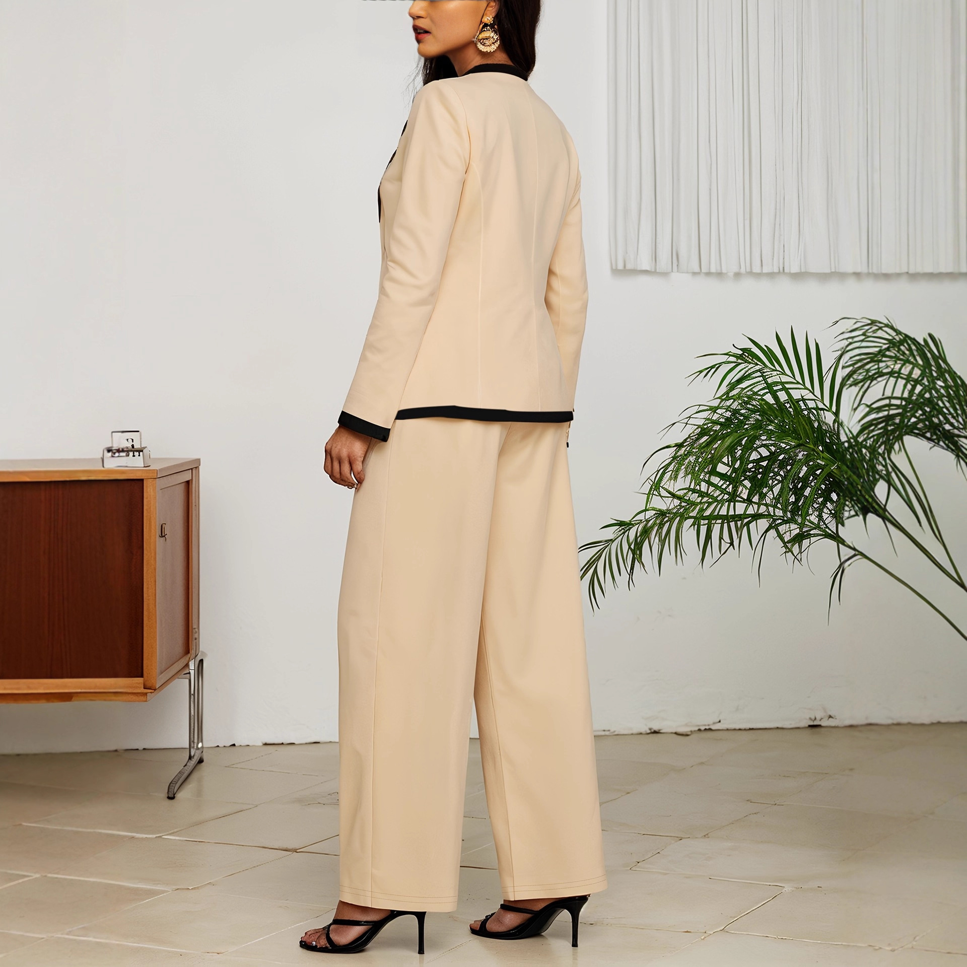 Trendy Two Piece Set For Women Color Block Coat Straight Leg Pants Autumn Winter Season Must Have_ecoleips.com