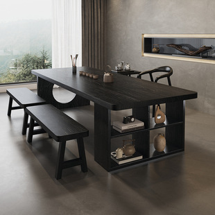 Quiet Style Solid Wood Storage Tea Table and Chair Combination Living Room Household Modern Simple Black Large Board Table Tea Table Tea Table