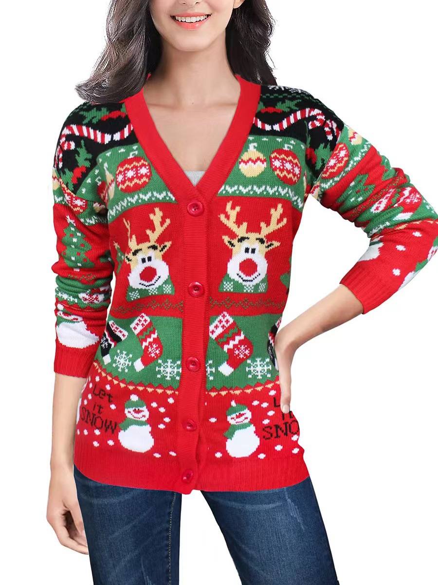 Cardigan de punto suelto transfronterizo 2026 otoño y invierno nuevo abrigo de suéter de navidad de mangas largas de mujeres casuales image 4