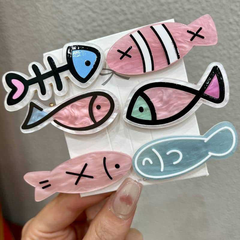 かわいい魚の骨ヘアピンインガーリーハート漫画前髪クリップヘアエッジクリップ小物卸売サイドクリップヘアアクセサリー|undefined
