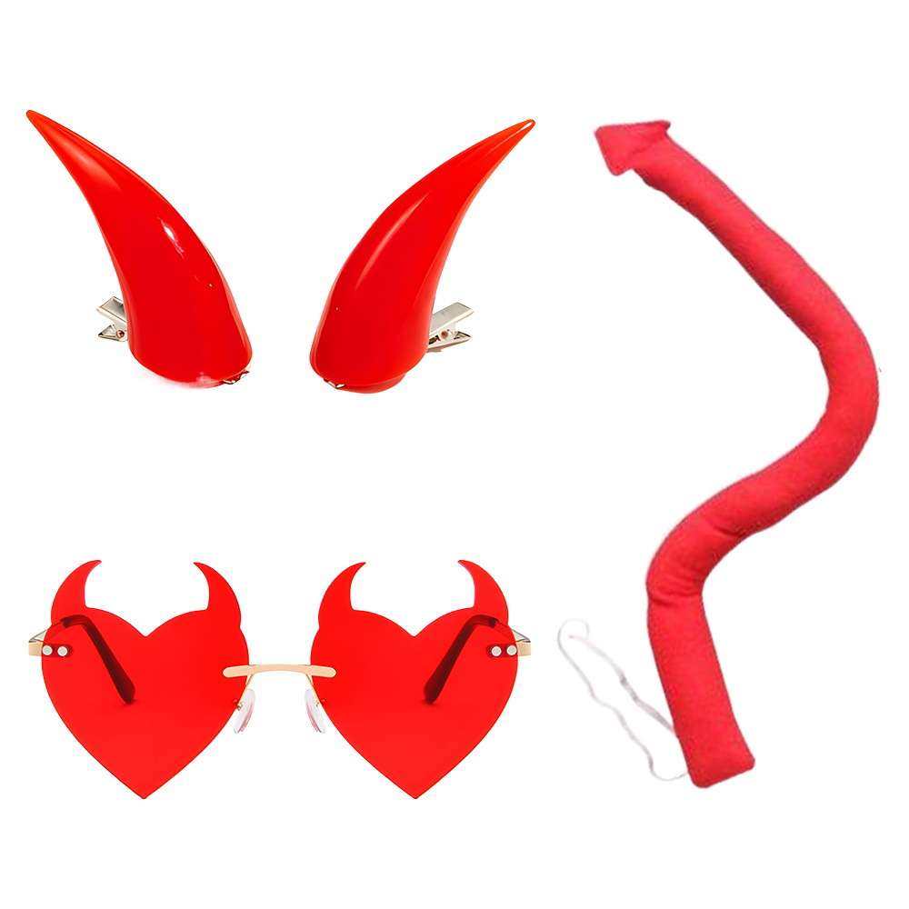 Set de Halloween para el Festival de los Fantasmas, diadema con cuernos de diablo, tridente, accesorios, alas de diablo, cola de diablo