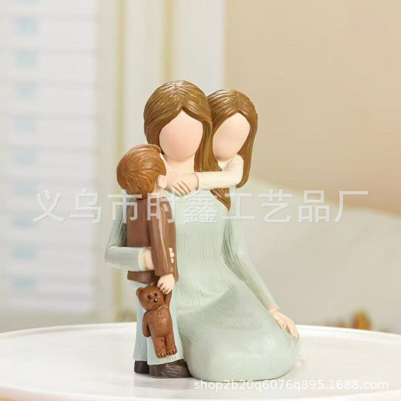 Cross-border Embrace a Family of Three Figure Statue Home Simple Decoration Resin Small Ornaments Mother's Day Holiday Gift