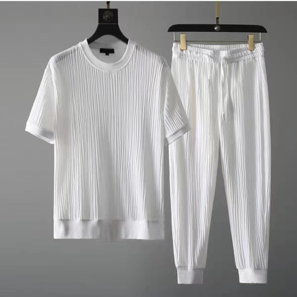 Short Sleeve Sleeve Length Men's Solid Color Pants Sets Men's Clothing