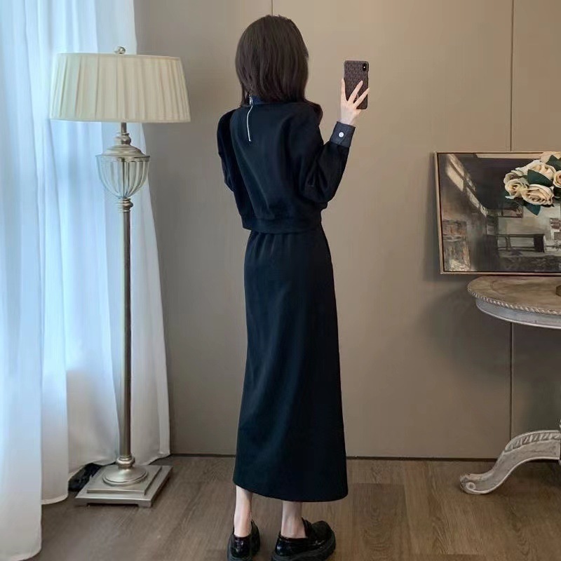跨境秋季套装女2025年新款小众设计高级感假两件卫衣半身裙两件套|undefined