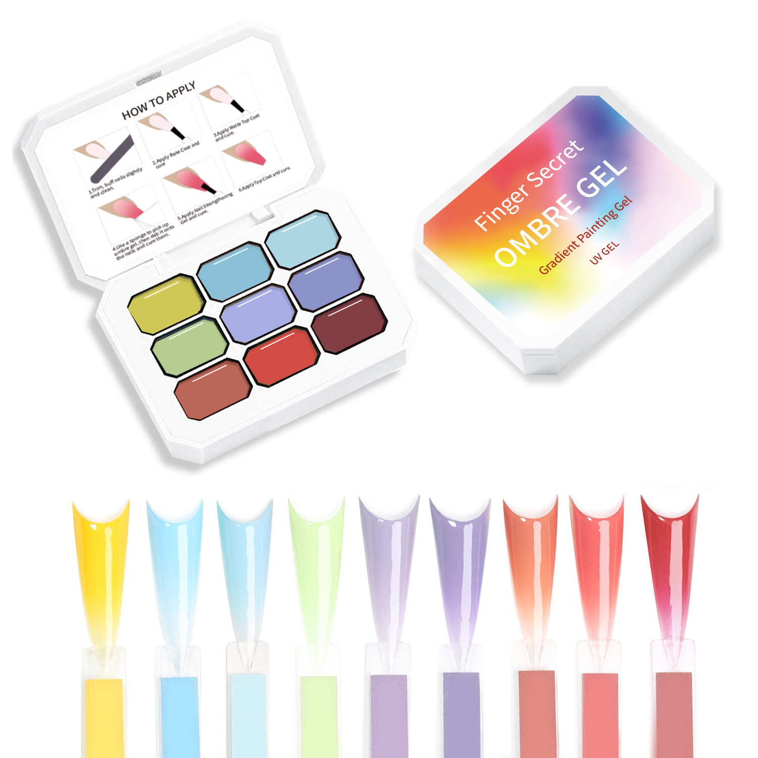 New cross-border nail art gradient color, high-saturation painted designs, nine-grid pattern, concealer, and no-wash adhesive for easy application