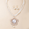 Fashionable retro pendant, necklace from pearl for bride, chain for key bag , set, light luxury style