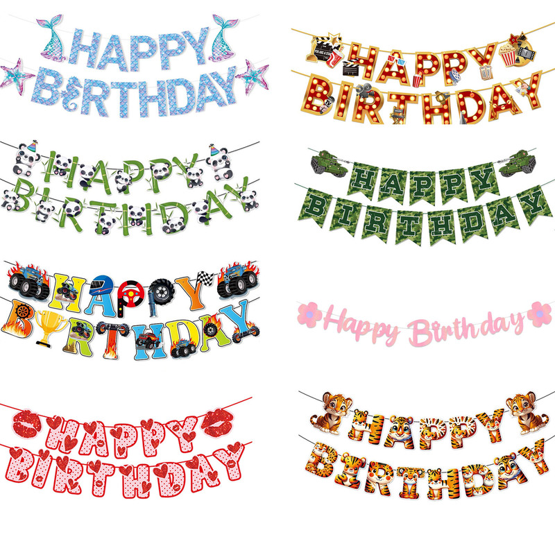 Cross-border Happy Birthday themed party decorations, banners, and flags for creating a festive atmosphere at birthday parties