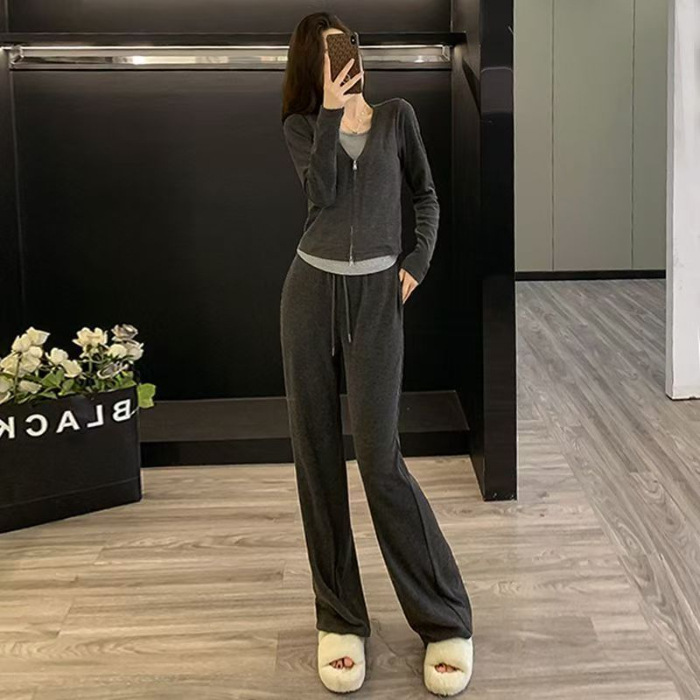 休闲运动服套装女秋季2025新款盐系减龄网红卫衣阔腿裤两件套|undefined