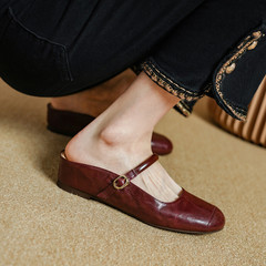 執手相看~頭層羊皮2024新款內增高一腳蹬包頭半拖穆勒拖鞋女大碼