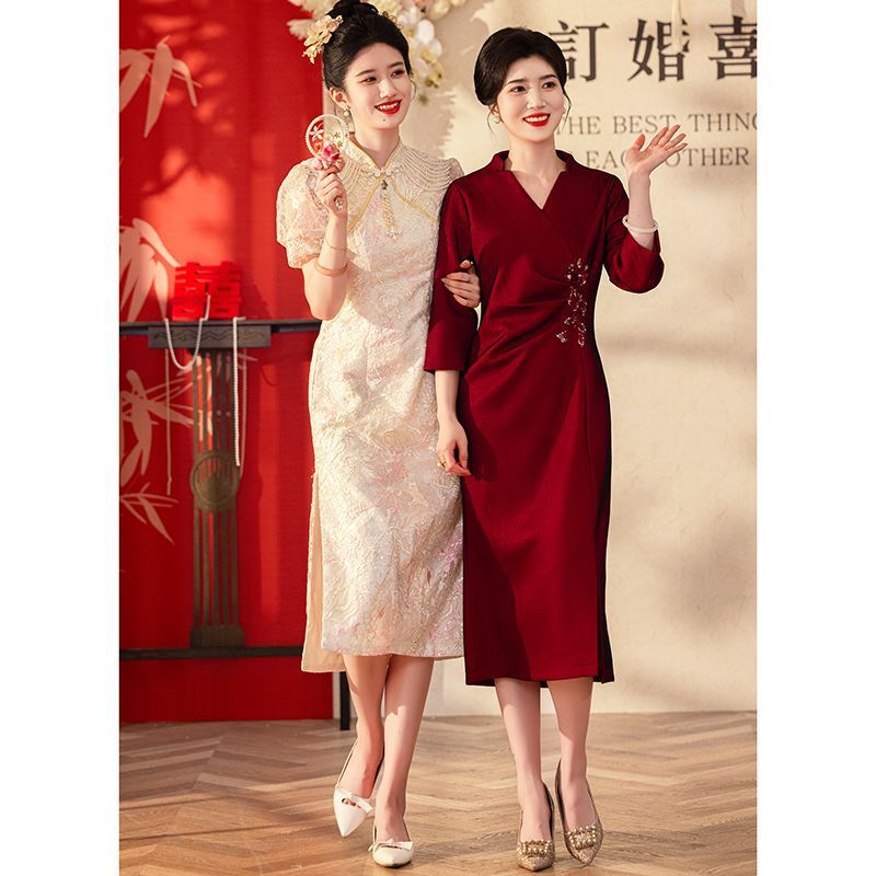 高贵优雅妈妈嫁女儿订婚宴礼服2025新款秋季年轻喜婆婆结婚旗袍裙|undefined