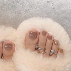 Winter Minimalist Toe Nail Sticker Coffee Line Drill Wearable Nail Art Sticker Bulk Wholesale
