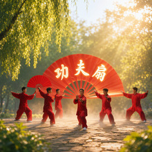 力倍康竹骨太极扇武术练功扇子红色表演跨境出口练功扇