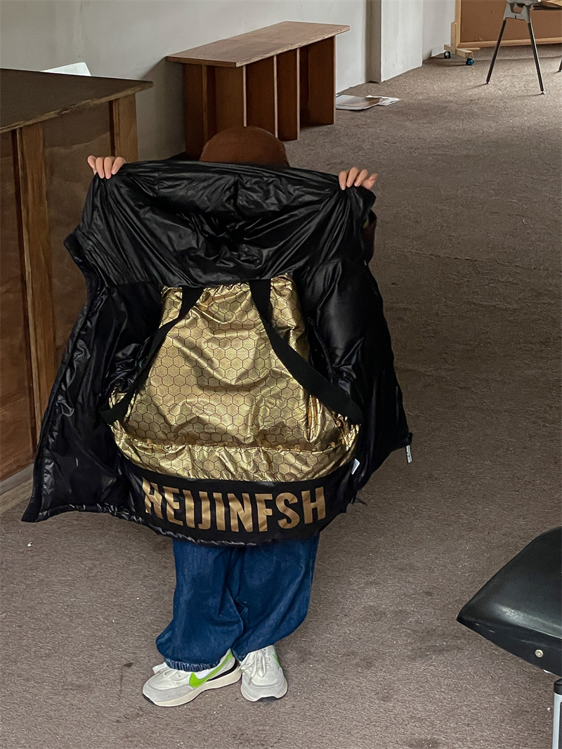 Giacca corta e spessa in oro nero per bambini, giacca con cinturino in piumino d'anatra bianco vulcano piccolo per ragazzi e ragazze,_voghion.com