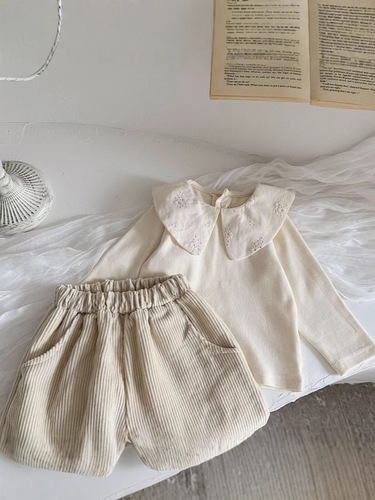 Spring and autumn girls 'trousers, cute lace corduroy cotton leggings, casual sweet girl bloomers