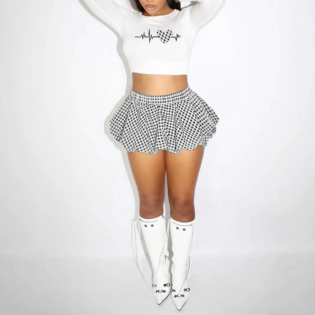 Европейская и американская модная повседневная мини-юбка в клетку, комплект из двух предметов