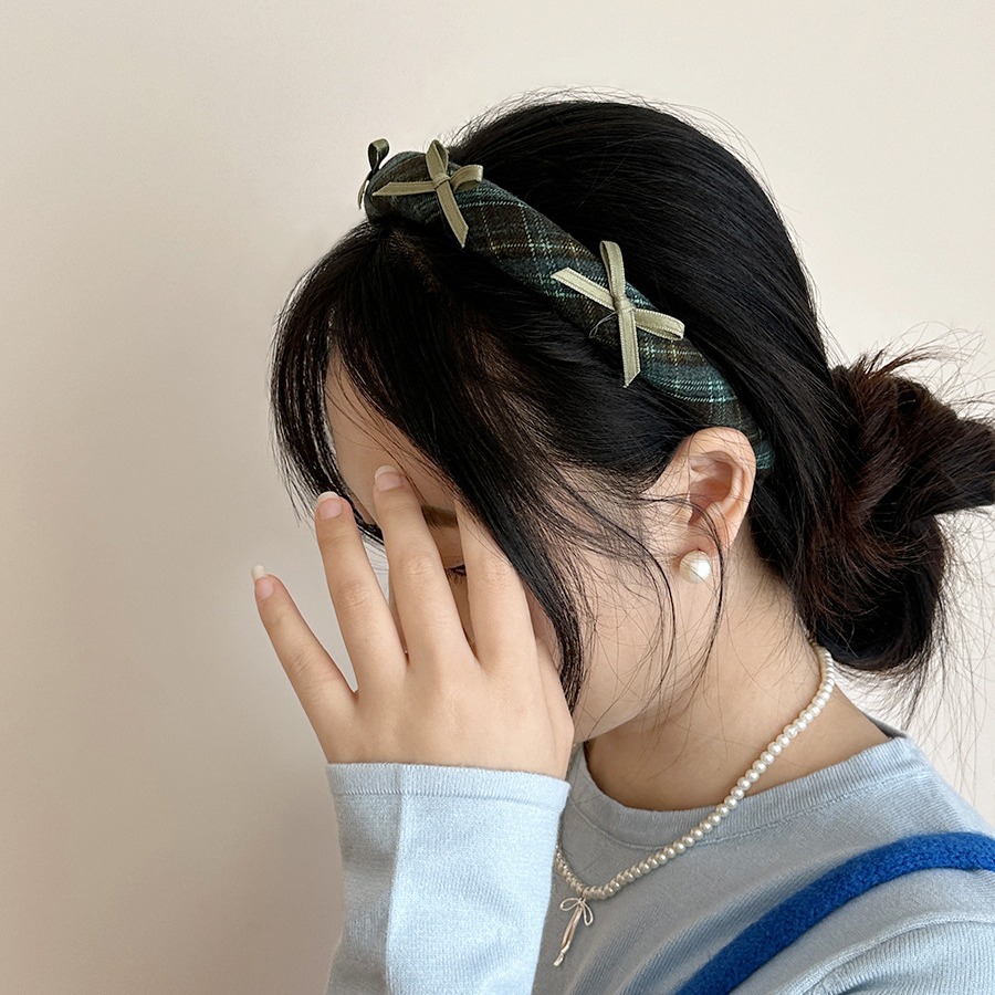 カチューシャ｜新作・レトロ・リボン・チェック柄・ヘアバンド・布製・髪飾り・上品・細いヘアバンド