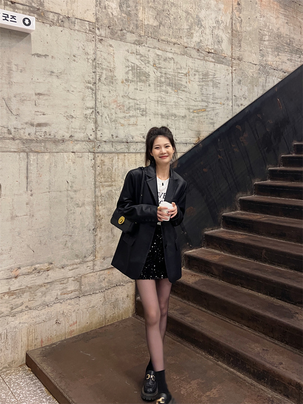 皮衣女黑色西装皮衣外套酷飒2025秋季新款女装感皮夹克小个子百搭|undefined