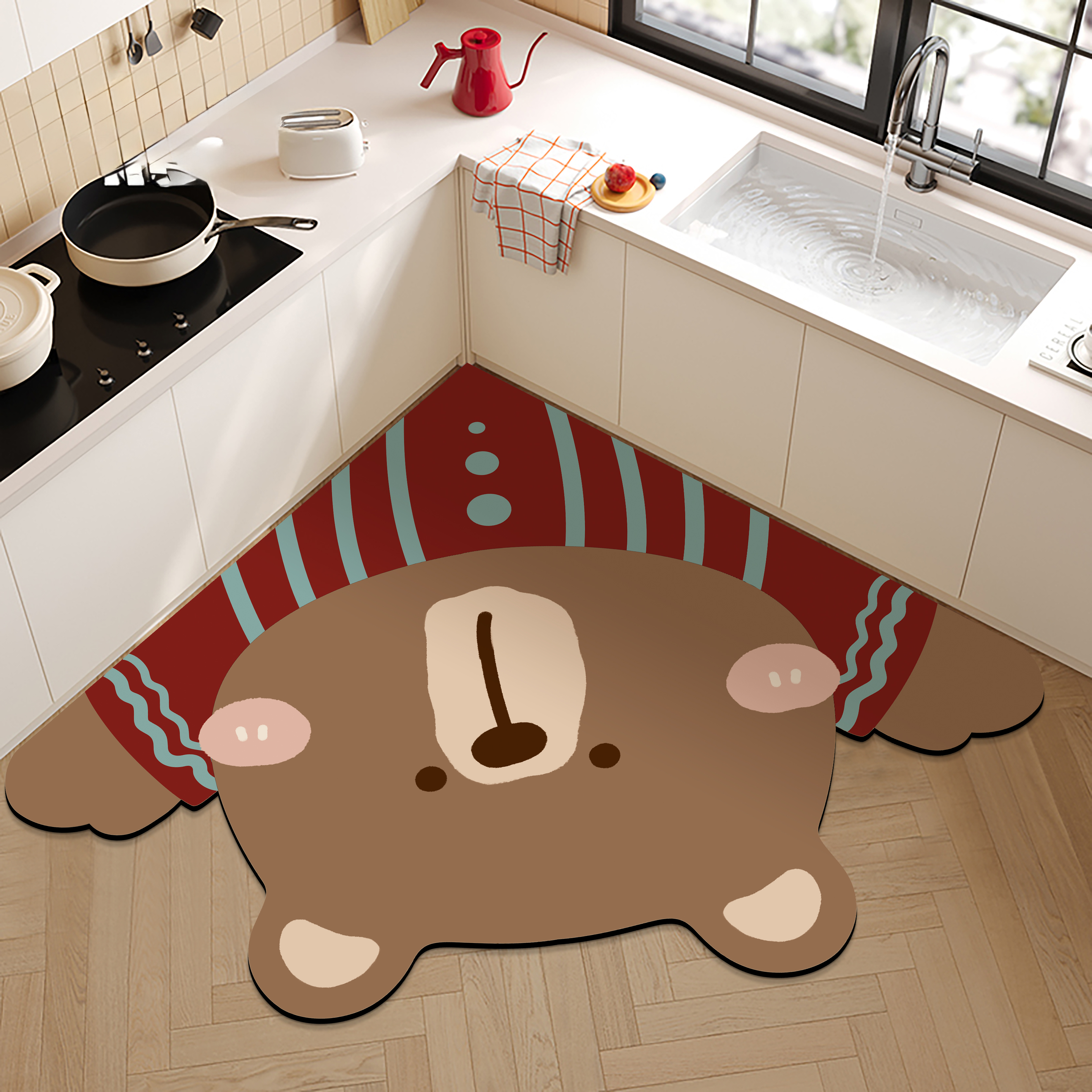 卡通小熊扇形厨房专用地垫吸水防滑可擦脚垫子厕所卫生间转角地毯