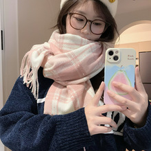 韩系氛围感围巾女冬季仿羊绒格子保暖围脖加厚学生2025新款批发