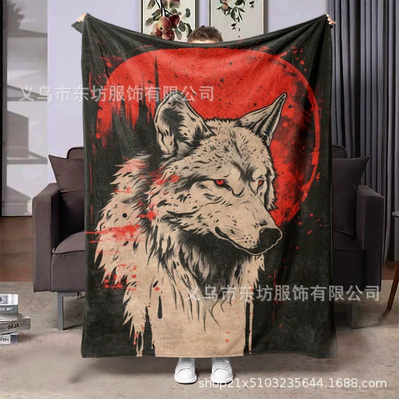 Креативное волк под красной луной теплое и удобное фланелевое одеяло подходит для домашних путешествий