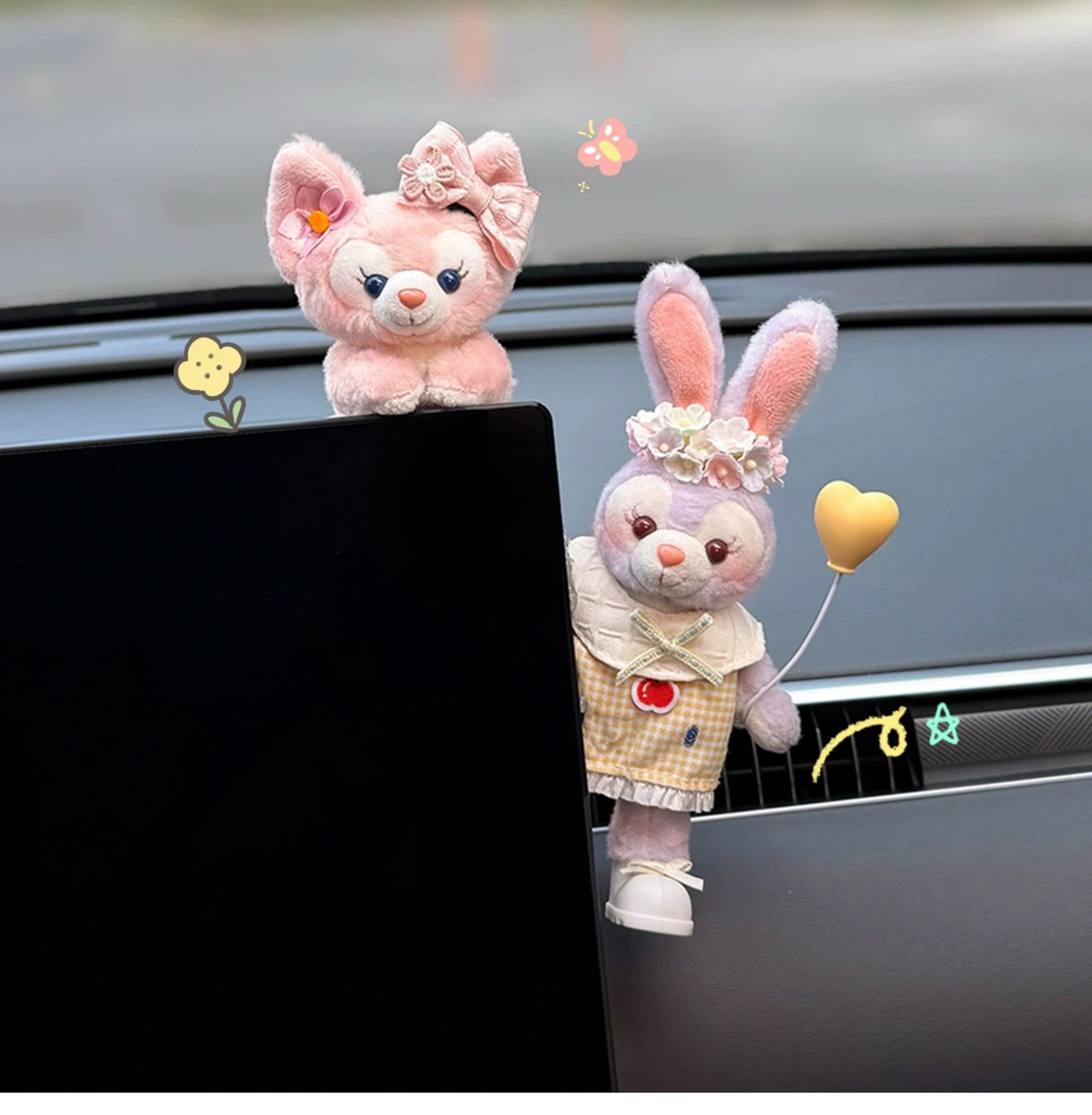 2026 New Car Ornaments for the Dashboard Screen, Car-Mounted Dolls, Display Interior Decorations, Belle and Stellalou