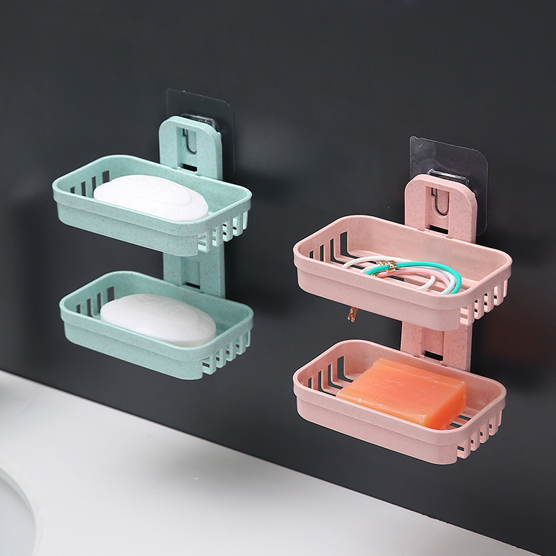 トイレの水を切って壁掛けの浴室の棚の石鹸の箱の二重の穴を開けない石鹸の箱の吸盤の石鹸の棚のアイデアを置きます。|undefined