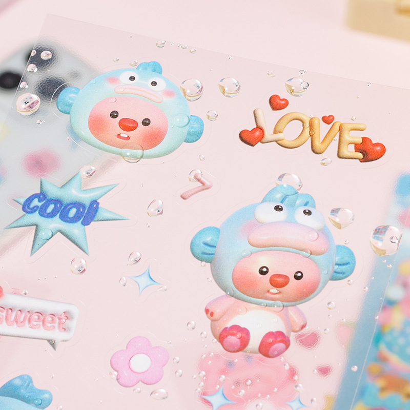 Li puzi serie dibujos animados transparente impermeable PVC pegatinas DIY diario material decorativo taza de agua papelería pegatinas