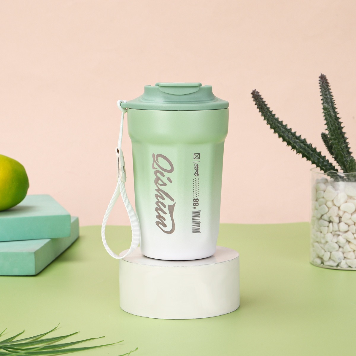 New Simple Gradient Octagonal Coffee Ceramic Inner Liner, Insulated With Handle, Portable Outdoor Cup_voghion.com