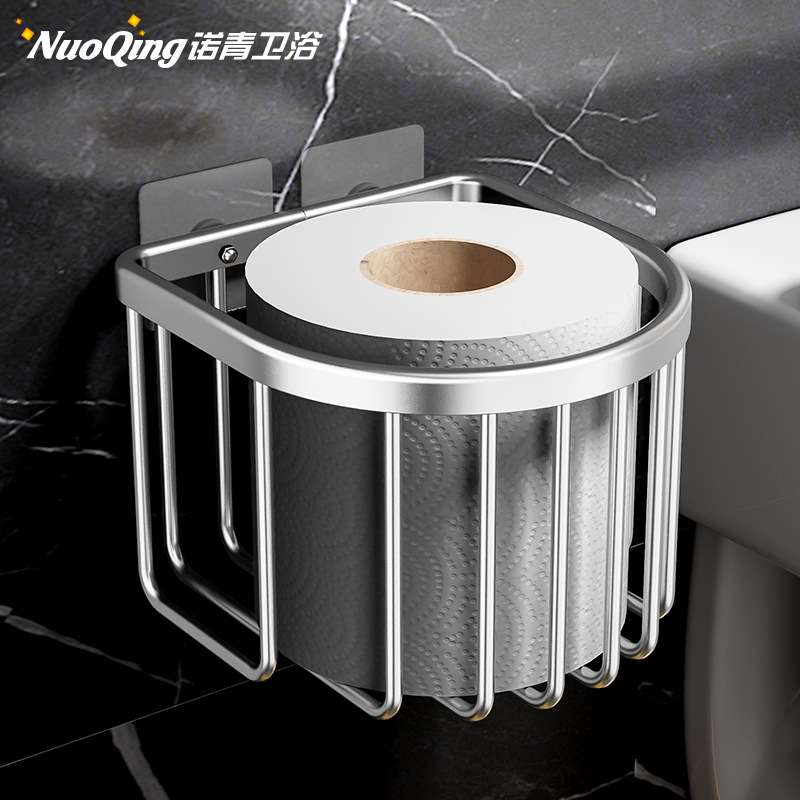 Space aluminum tissue basket punch-free black tissue holder toilet tissue box toilet paper roll paper storage rack