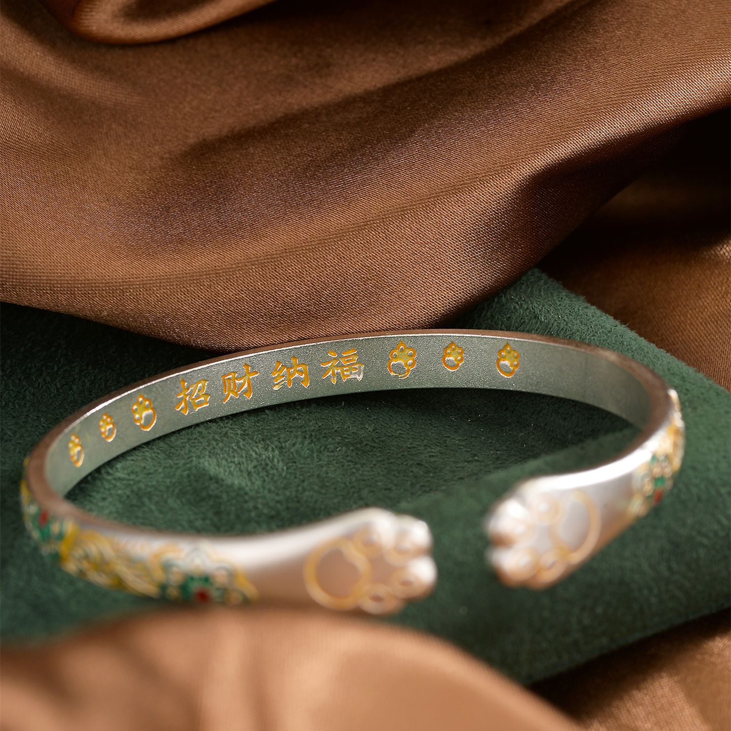 描金宝相花吉言猫爪手镯 珐琅彩高级百搭送女友生日礼物 饰品批发