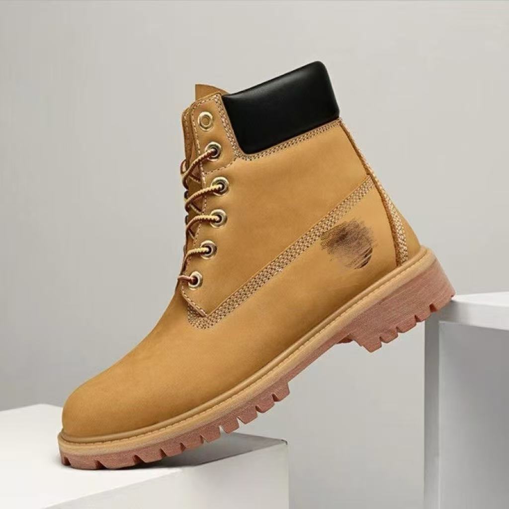 英伦风马丁靴男女2023新款四季款厚底工装鞋系带短靴踢不烂大黄靴