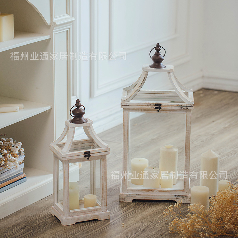 Usted puede vivir lámparas de viento de estilo americano retro hacer viejos vidrios de madera de hierro forjado a prueba de viento candelabros jardín tienda decoración de ventanas