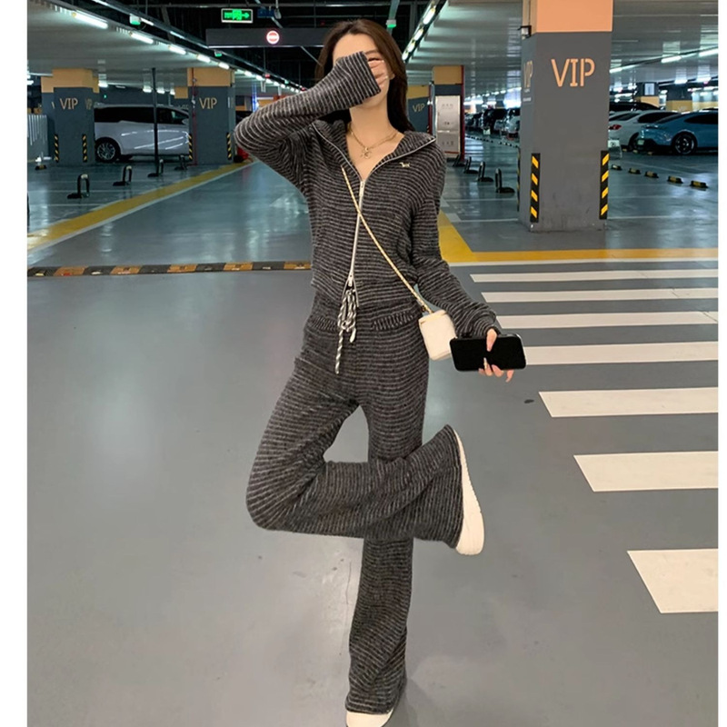 开秋穿搭一整套韩系减龄网红超火运动休闲连帽卫衣微喇叭裤两件套|undefined