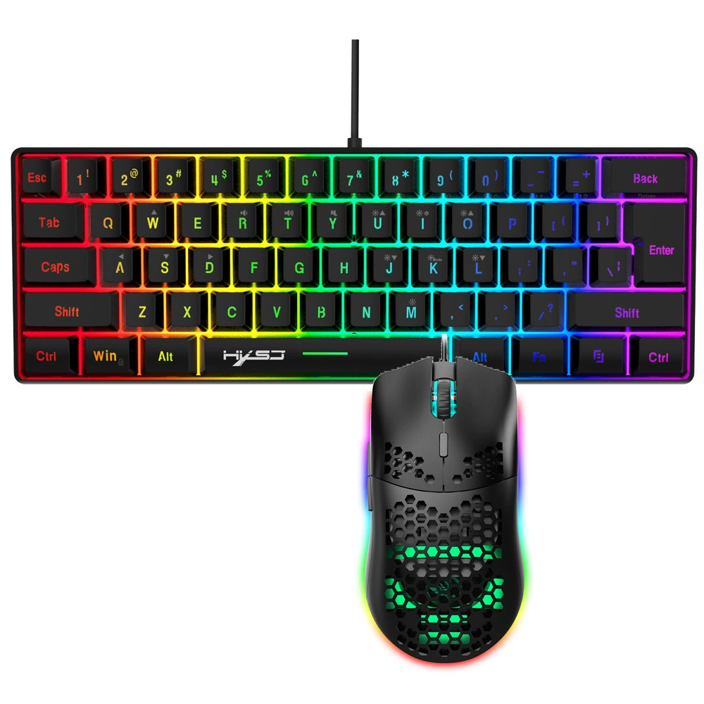 61KEYS60%Огнируемая клавиатура набор RGB Cave Game мышь офисная игра клавиша столица пятно