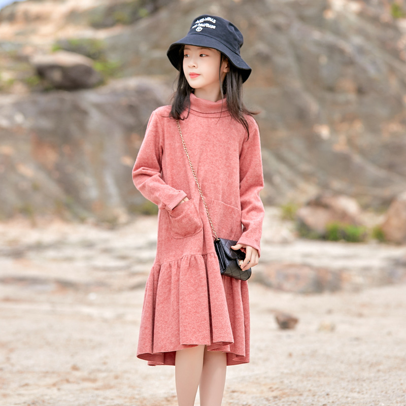 Vestido de otoño e invierno para niñas Vestido de princesa para niños de estilo occidental primavera y otoño ropa para niños tocando fondo de manga larga niña grande otoño para niños