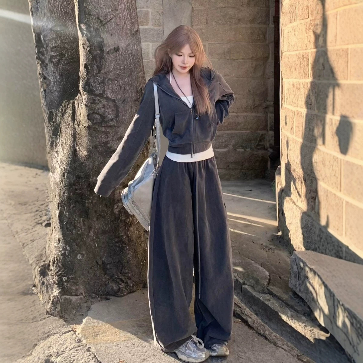 2026秋冬新款美式休闲运动套装女 宽松高级感卫衣阔腿裤两件套