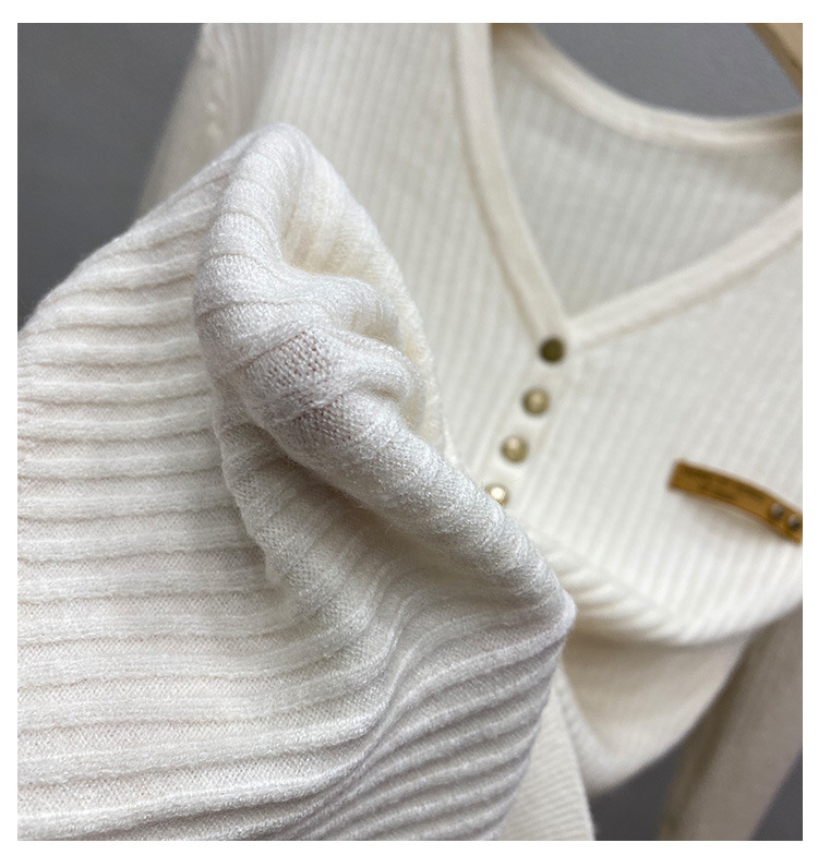 Maglione lavorato a maglia di base per abbigliamento femminile, maglione da donna, autunno, nuovo stile, scollo a V, maniche lunghe, maglione interno alla moda e temperamento_voghion.com