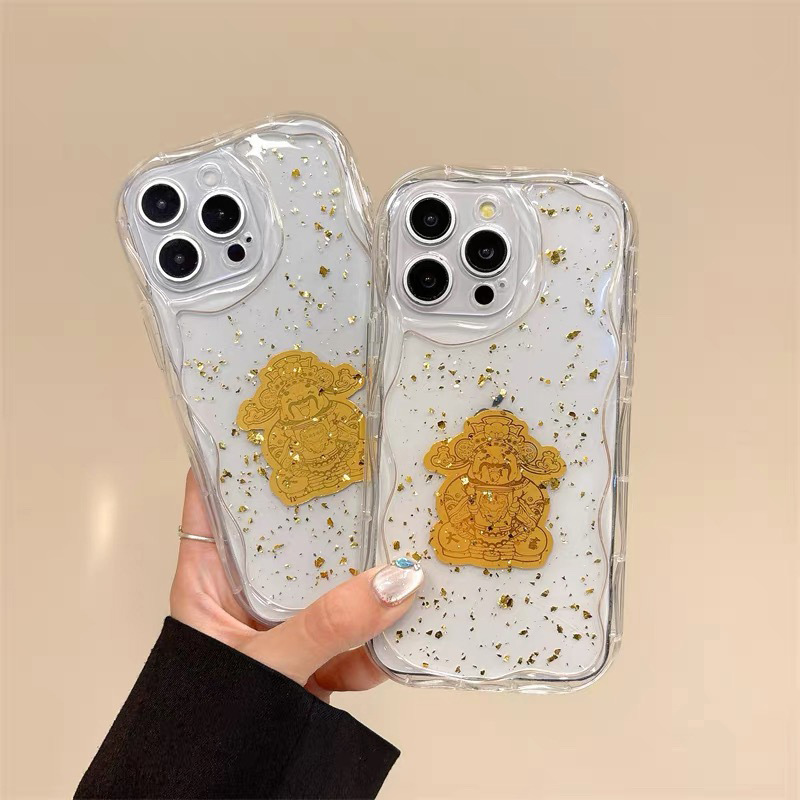 New Year's God of Wealth Iphone17Promax Gold Foil Glue Suitable for Apple 15 Mobile Phone Case Transparent 14 Protection