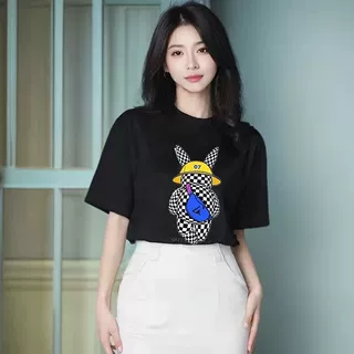 黑色宽松短袖t恤女2026夏季新款设计宽松休闲印花基础上衣ins潮流