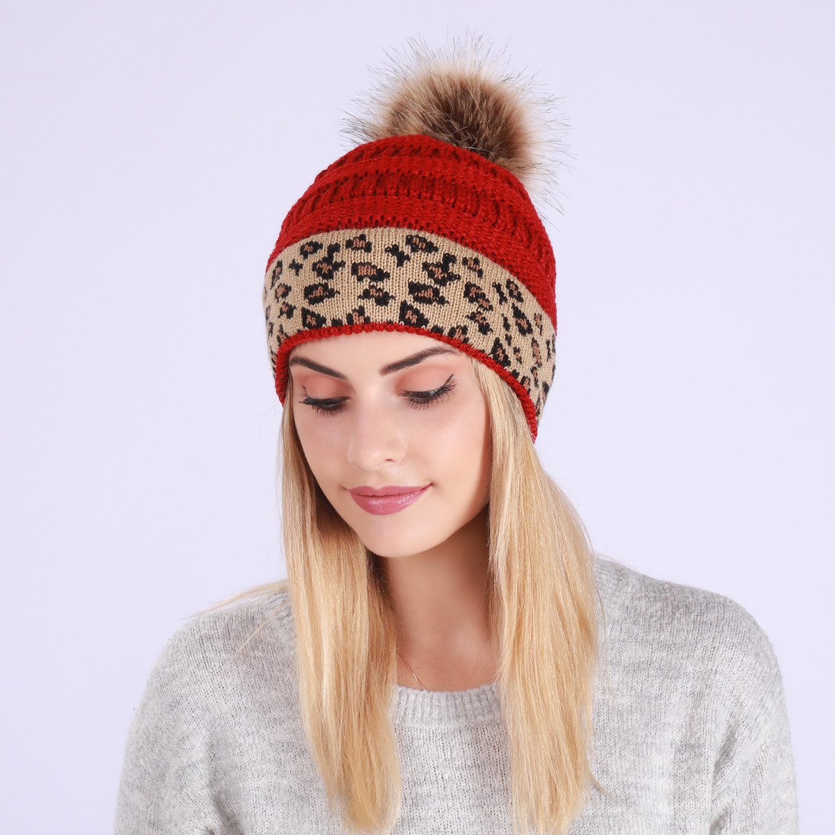 Mujeres Moda Leopardo Pompones Prensado Gorro De Lana display picture 2