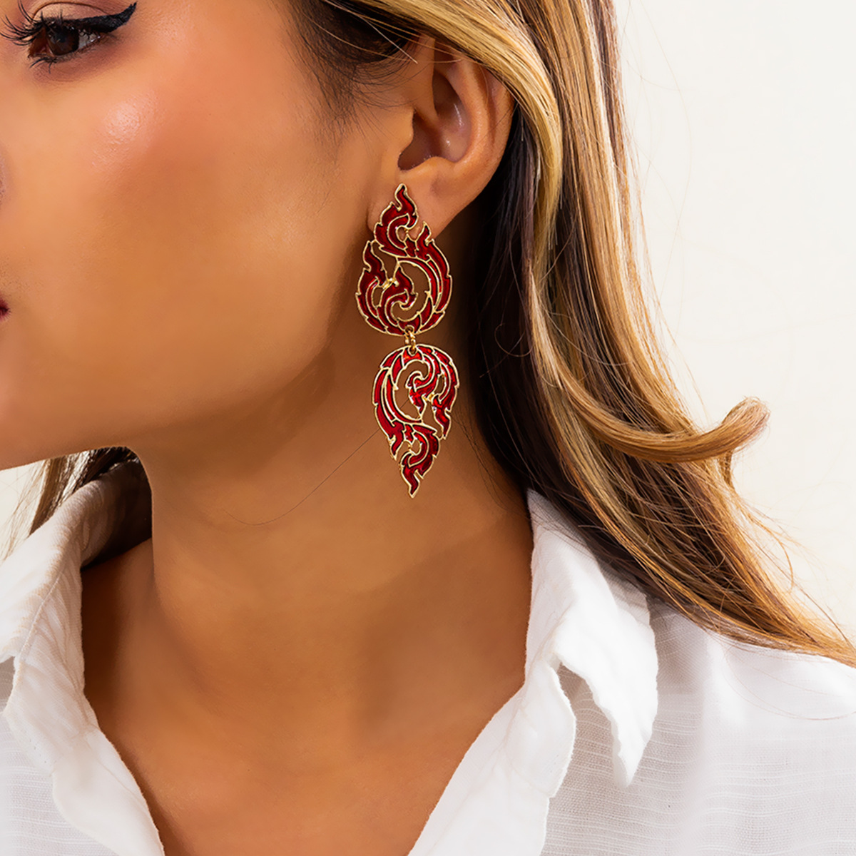 Geometric Dangle Earrings With Hollow Oil Drip Ethnic Style Design_voghion.com