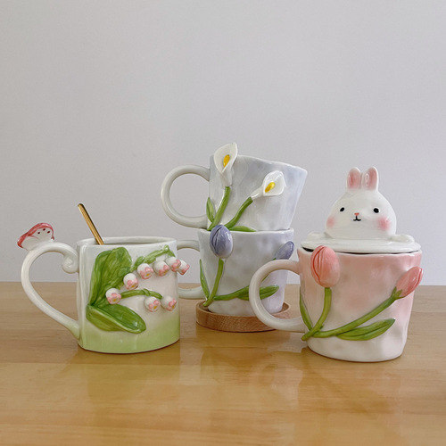 Copyright Xiaohongshu Handmade Ceramic Tulip Cup Handmade Lily of the Valley Water Cup Cute Small Fresh Mug