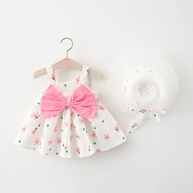 Summer sleevless dress girl's with bow, 1234 years, flowered