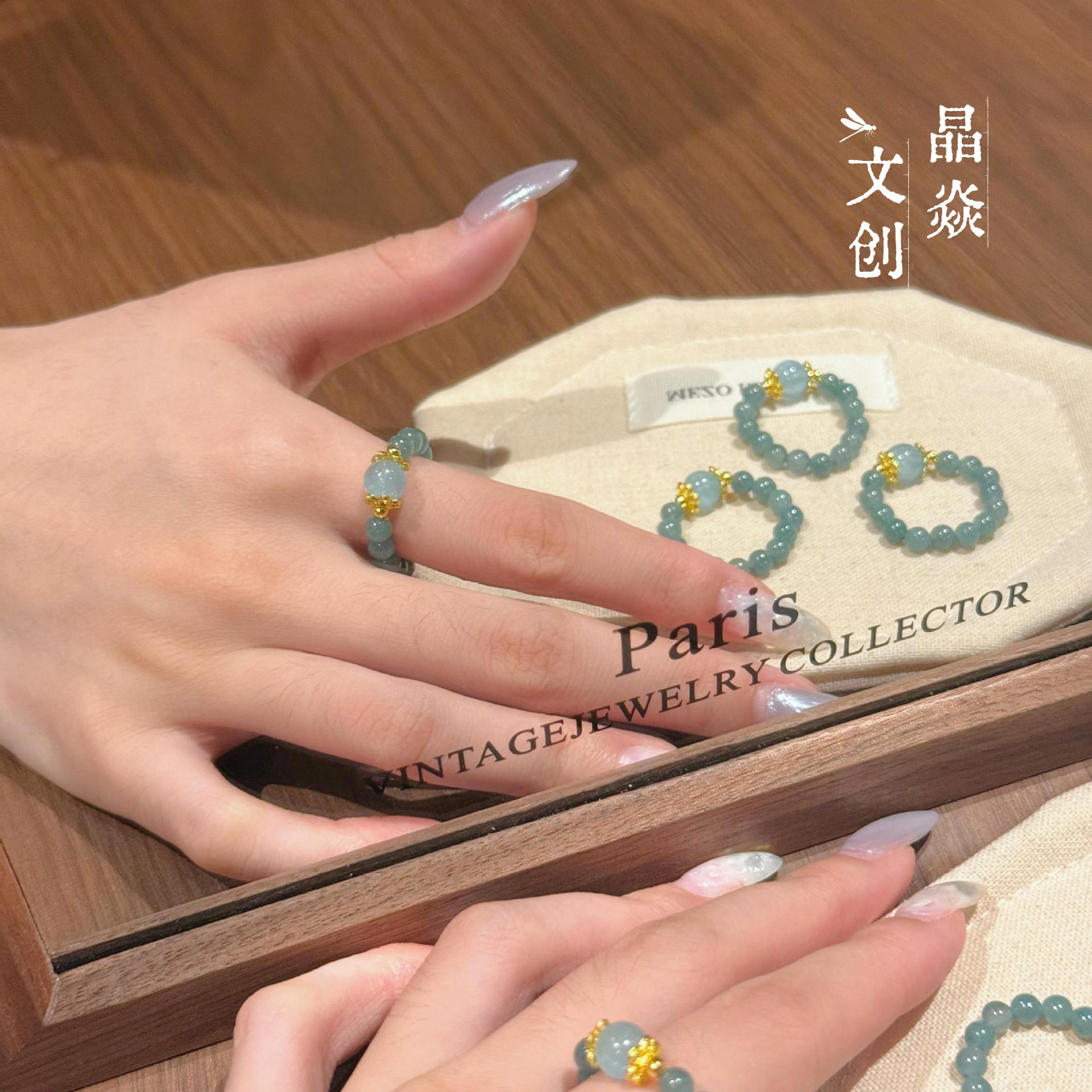 Original design natural crystal blue aquamarine new Chinese style ring for mom and girlfriend, wholesale light luxury popular women's ring