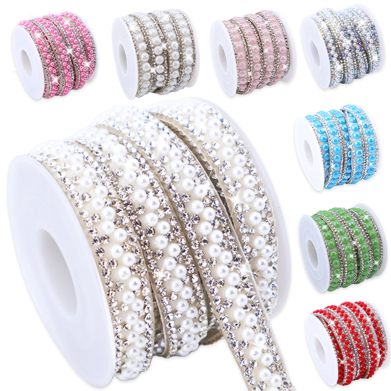 Tiras de diamantes de imitación de cerámica con perlas, accesorios de decoración de diamantes de imitación autoadhesivos para ropa, tiras de diamantes de imitación autoadhesivas image 3