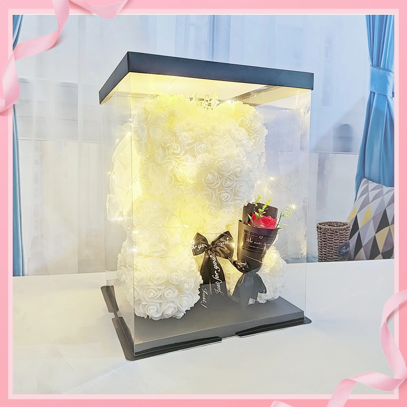 [부케 스타일] 화이트 웨딩 베어 + 선물 상자 스트링 조명