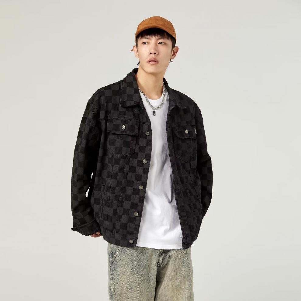 Veste en jean, veste polyvalente à manches longues et col montant pour homme, coupe slim jeune, imprimé tendance de marque_voghion.com